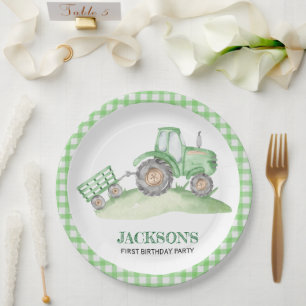 Groene Tractor Boerderij verjaardag papieren borde Bordje