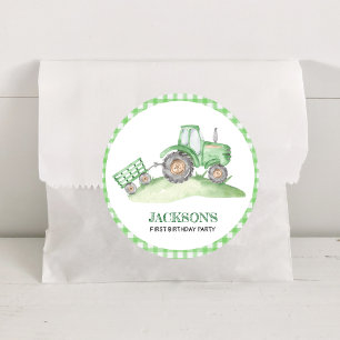 Groene Tractor Boerderij verjaardag Ronde Sticker