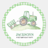 Groene Tractor Boerderij verjaardag Ronde Sticker (Voorkant)