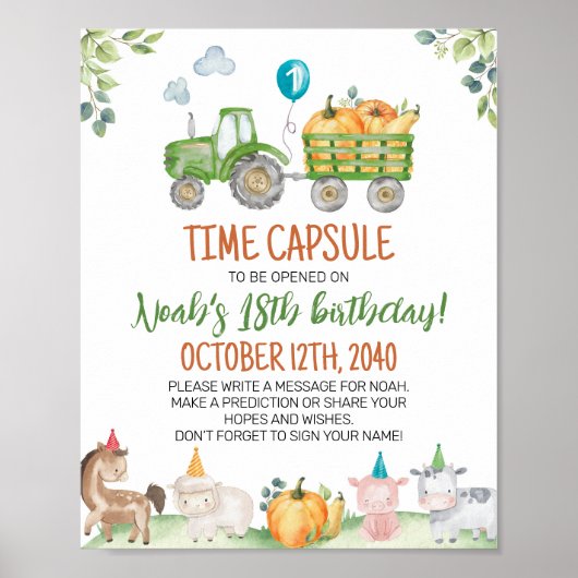 Groene Tractor Boerderij Verjaardag Tijd Capsule T Poster (Voorkant)