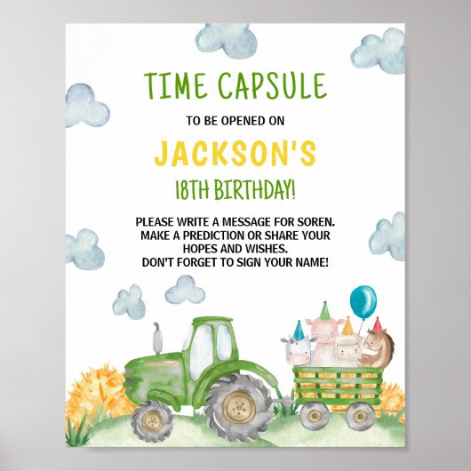Groene Tractor Boerderij Verjaardag Tijd Capsule T Poster (Voorkant)