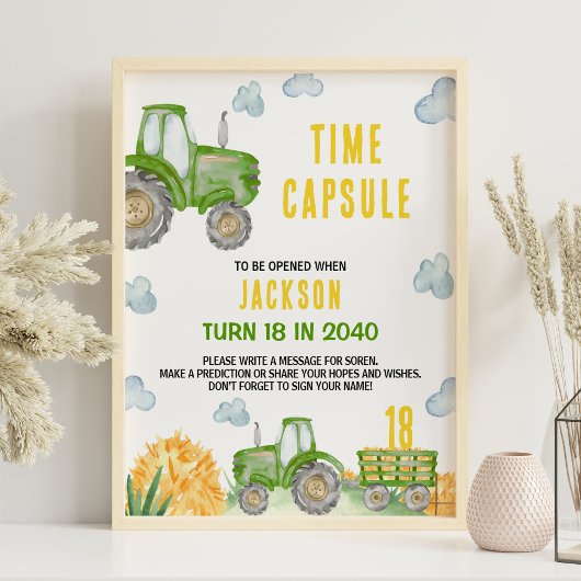 Groene Tractor Boerderij Verjaardag Tijd Capsule T Poster