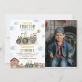 Groene tractor Boerderij verjaardagsfeestje foto Kaart (Voorkant)