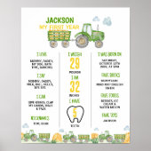 Groene Tractor Boerderij Verjaardagsfeestje Mijlpa Poster (Voorkant)