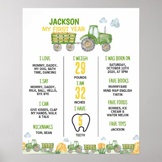 Groene Tractor Boerderij Verjaardagsfeestje Mijlpa Poster (Voorkant)