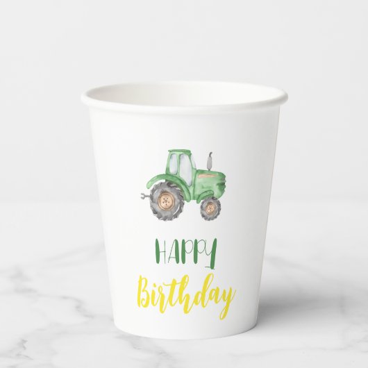 Groene Tractor Boerderij Verjaardagsfeestje Papier Papieren Bekers (Achterkant)