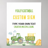 Groene Tractor Boerderij Verjaardagsfeesttafel Tek Poster (Voorkant)