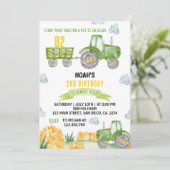 Groene Tractor Boerderij Verjaardagsfeestuitnodigi Kaart (Staand voorkant)