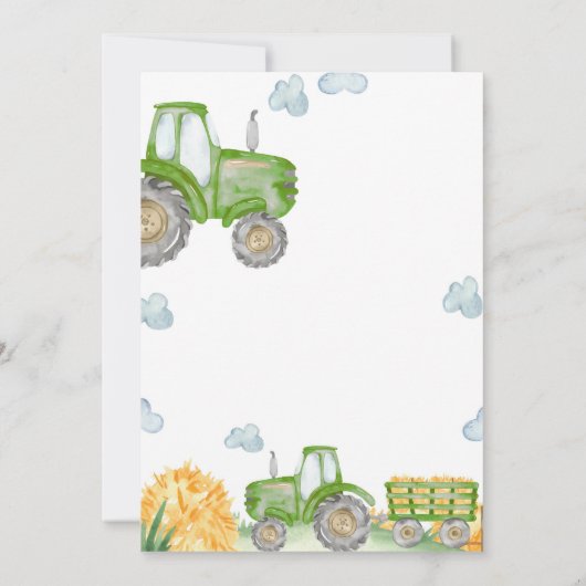 Groene Tractor Boerderij Verjaardagsfeestuitnodigi Kaart (Achterkant)