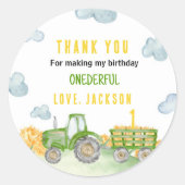 Groene Tractor Boerderij Verjaardagsfeestvoorkeurl Ronde Sticker (Voorkant)