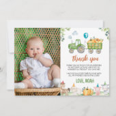 Groene Tractor Boerderij Verjaardagsfoto Dank u ka Bedankkaart (Voorkant)