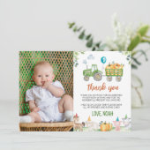 Groene Tractor Boerderij Verjaardagsfoto Dank u ka Bedankkaart (Staand voorkant)