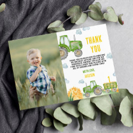 Groene Tractor Boerderij Verjaardagsfoto Dank u ka Bedankkaart