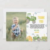 Groene Tractor Boerderij Verjaardagsfoto Dank u ka Bedankkaart (Voorkant)