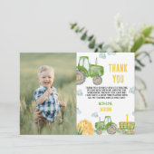 Groene Tractor Boerderij Verjaardagsfoto Dank u ka Bedankkaart (Staand voorkant)