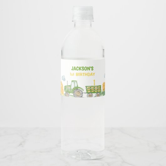 Groene Tractor Boerderij Verjaardagswaterflesetike Waterfles Etiket (Voorkant)