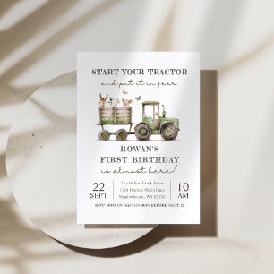 Groene tractor & boerderijdieren verjaardagsfeest kaart