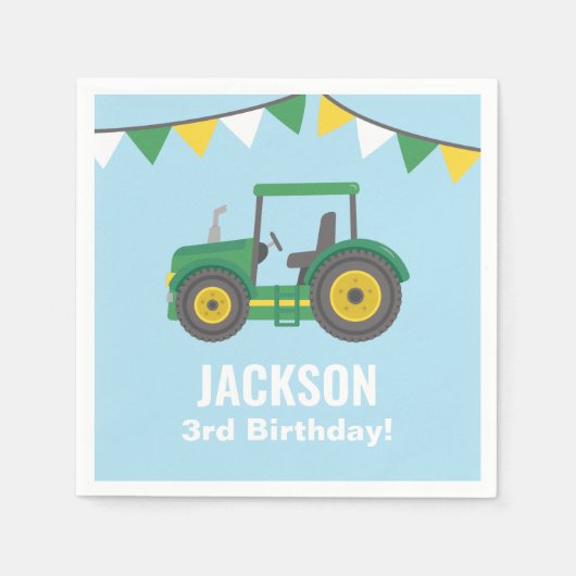 Groene tractor Bunting Flags Verjaardagsfeest Servet (Voorkant)