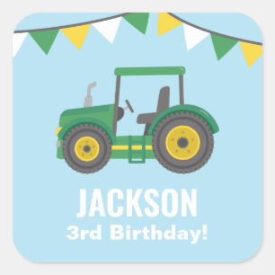 Groene Tractor Bunting Vlaggen Jongens Verjaardags Vierkante Sticker