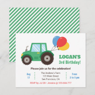 Groene Tractor en Ballonnen Verjaardagsfeestje Kaart