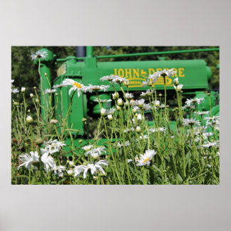 Groene tractor en bloemen Poster