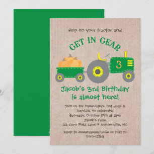 Groene tractor en pompoenen Herfst Verjaardag Jong Kaart