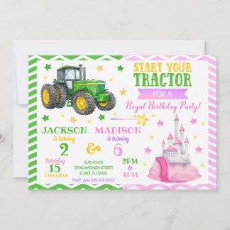 Groene Tractor en Prinses Gezamenlijke Verjaardag Kaart