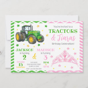 Groene Tractor en Prinses Gezamenlijke Verjaardag Kaart