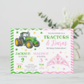 Groene Tractor en Prinses Gezamenlijke Verjaardag Kaart (Staand voorkant)