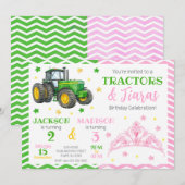 Groene Tractor en Prinses Gezamenlijke Verjaardag Kaart (Voorkant / Achterkant)