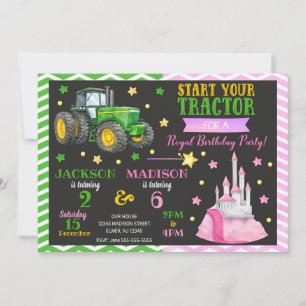 Groene Tractor en Prinses Verjaardagsfeestje Kaart