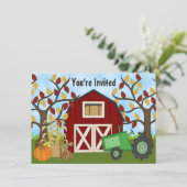 Groene tractor en rode schuur Herfst Boerderij Ver Kaart (Staand voorkant)