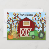 Groene tractor en rode schuur Herfst Boerderij Ver Kaart (Voorkant)