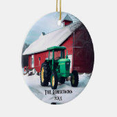 Groene Tractor en Rode Schuur Keramisch Ornament (Rechts)