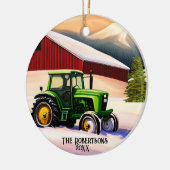 Groene Tractor en Rode Schuur Keramisch Ornament (Links)