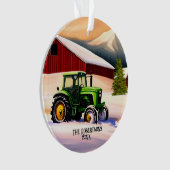Groene Tractor en Rode Schuur Ornament (voorkant)