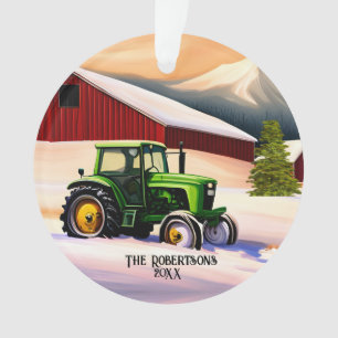 Groene Tractor en Rode Schuur Ornament