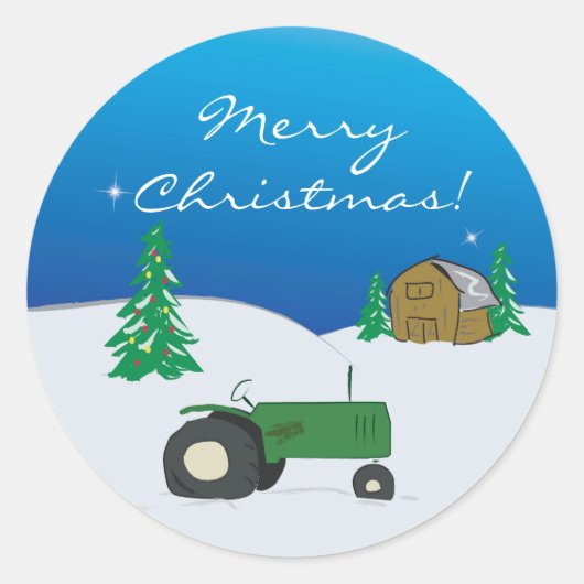 Groene Tractor en Schuur Vakantie Decoratie Sticke Ronde Sticker (Voorkant)