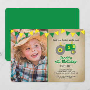 Groene Tractor Foto Verjaardagsfeest Kaart