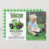 Groene Tractor Foto Verjaardagsfeest Uitnodiging (Voorkant / Achterkant)
