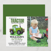 Groene Tractor Foto Verjaardagsfeest Uitnodiging (Voorkant / Achterkant)