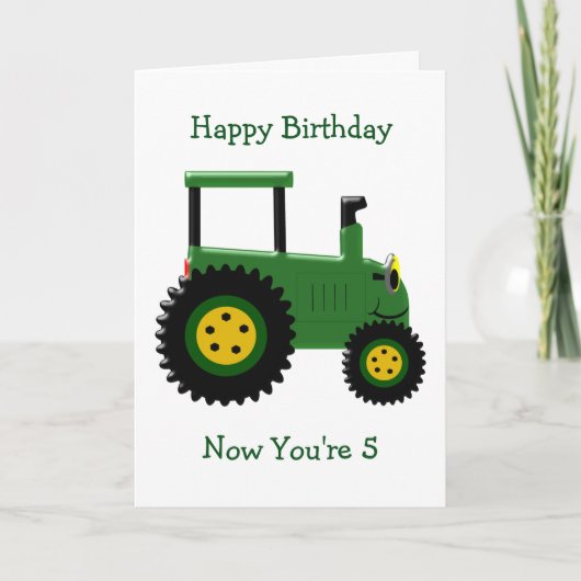 Groene Tractor Gepersonaliseerde 5e Verjaardag Kaart (Voorkant)