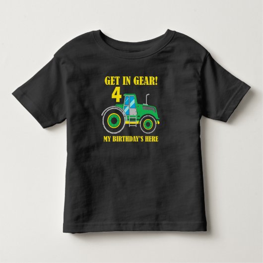 Groene Tractor Get In Gear Verjaardag Jongens T-sh Kinder Shirts (Voorkant)