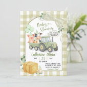 Groene Tractor Gingham Coquette Baby Shower Kaart (Staand voorkant)