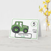 Groene tractor & hond 5e verjaardagskaart kaart (Gele Bloem)
