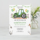 Groene Tractor Jongen Verjaardagsuitnodiging Kaart (Staand voorkant)