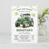 Groene Tractor Jongen Verjaardagsuitnodiging Kaart (Staand voorkant)