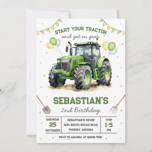 Groene Tractor Jongen Verjaardagsuitnodiging Kaart (Voorkant)