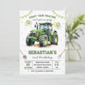 Groene Tractor Jongen Verjaardagsuitnodiging Kaart (Staand voorkant)