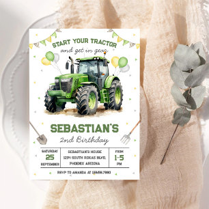 Groene Tractor Jongen Verjaardagsuitnodiging Kaart